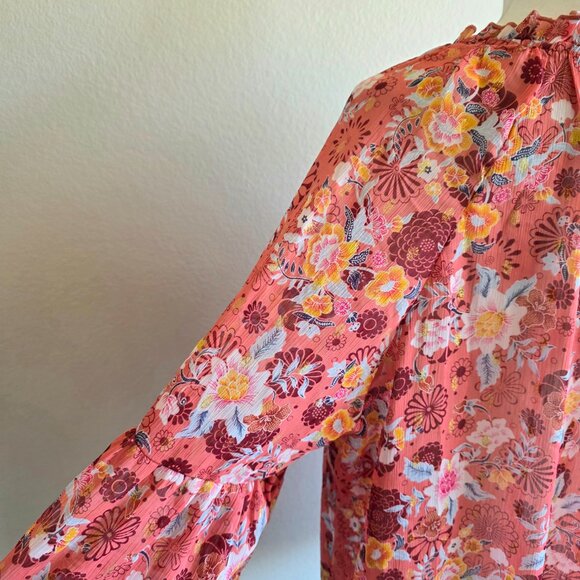 NEW Women Plus 2X Chiffon Pink Floral Relax Fit Blouse Gold Sparkle A Love Story - Picture 8 of 11